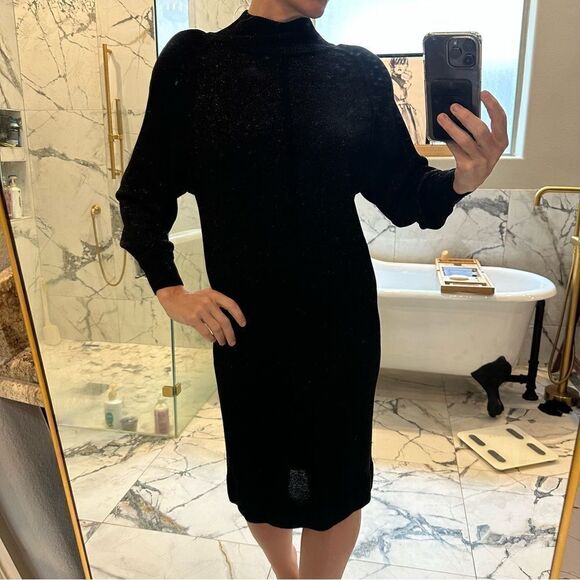 Vintage Bill Blass Knits | Black Metallic Knit Sparkle shoulder pads Le dress - Picture 4 of 9